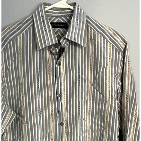 Jhane Barnes Other - Jhane Barnes Shirt Mens Medium Gray Blue Striped Long Sleeve Silk Button‎ Up